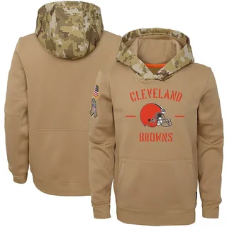 Youth Cleveland Browns Nike Khaki 2019 Salute to Service Therma Pullover Hoodie -